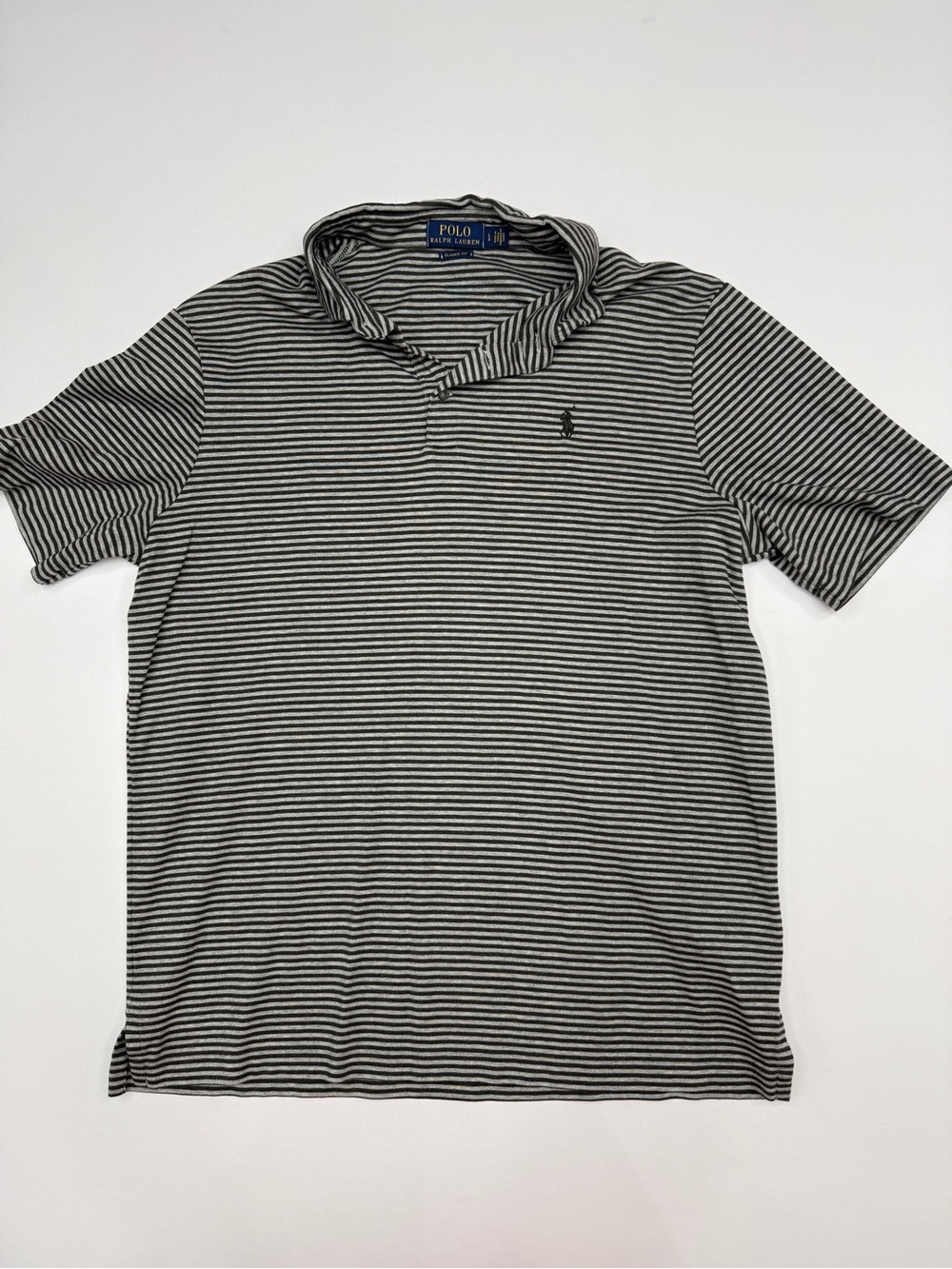 Polo Ralph Lauren Men's Classic Fit Gray & Black Striped Polo Shirt - Size L